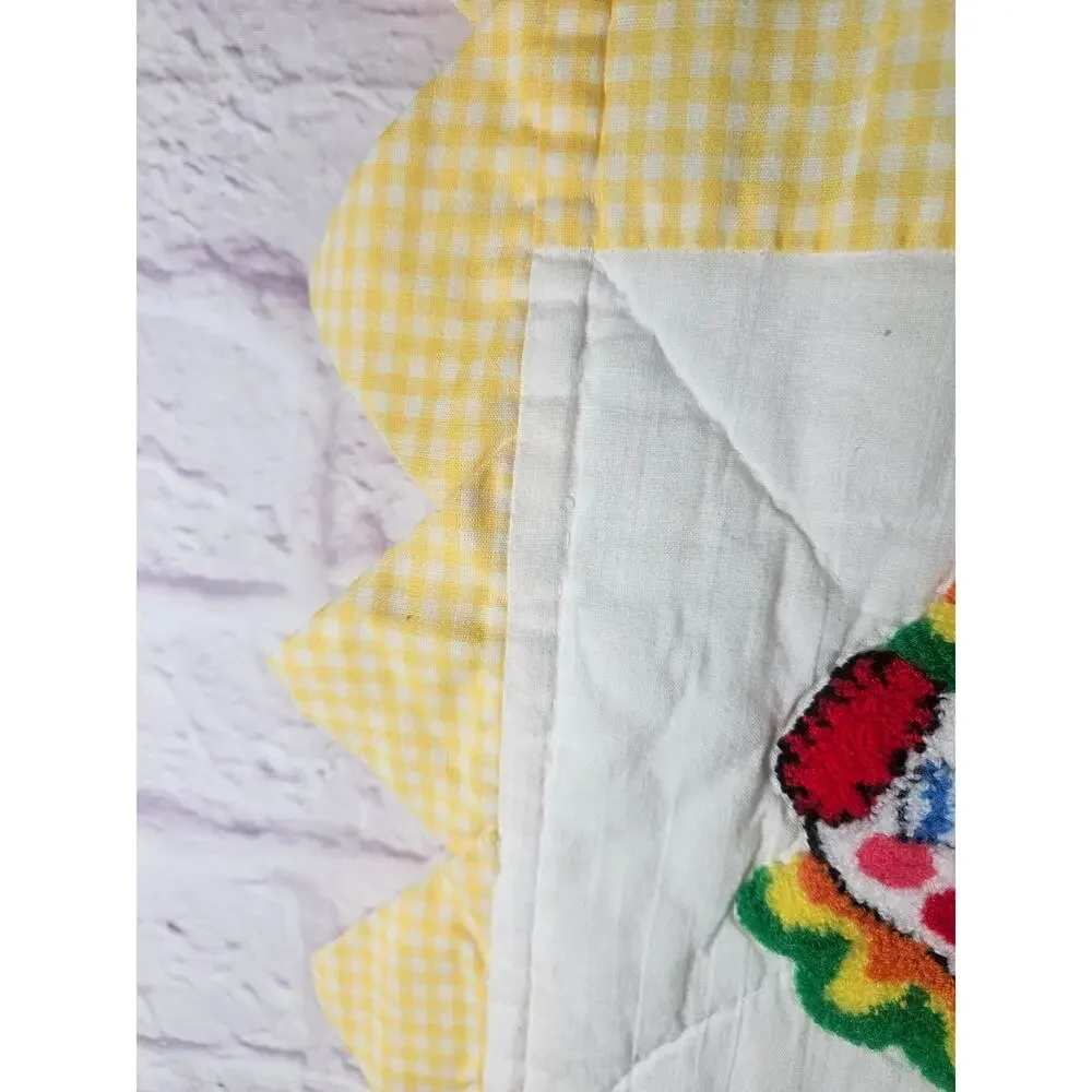 Vintage Handmade Baby Quilt‎ 20 Embroidered Animal Blocks Circus Yellow 52x41